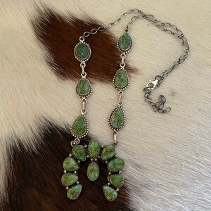 ❤️ Sonoran Gold Turquoise Squash Blossom NAJA Navajo Style Matte Sterling 28.5G